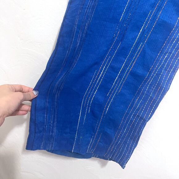 AMUR Leah Striped Linen Side Tie Stright Leg Pant in Blue Size 6 - Picture 10 of 16